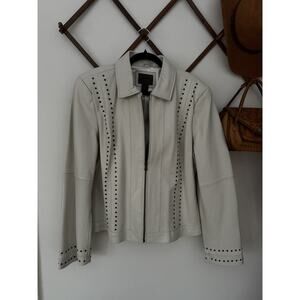 Y2K John Paul Richard UNIFORM Women’s Leather Jacket Studded Accents Sz XL White